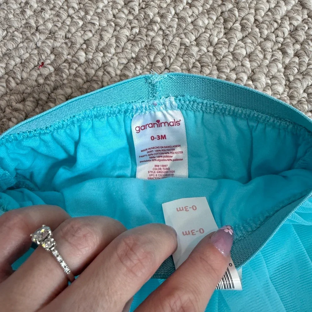 Garanimals Baby Girl Turquoise Tulle Tutu Skirt Silver Glitter Size 0-3 Months - Picture 3 of 3